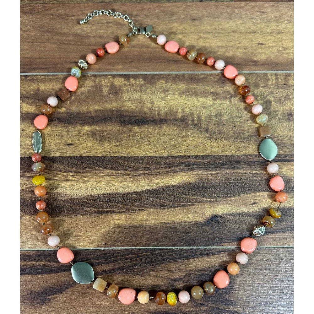 Chico's Coral Pink Long Faux Gemstone Beaded Necklace